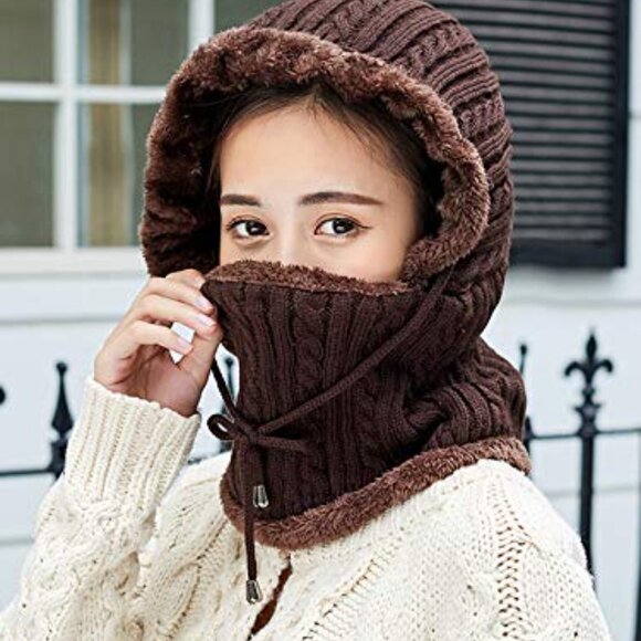 Winter Fleece Lined Knit Balaclava Beanie Hat Pompom Ski Snow Warm - Picture 6 of 7